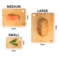 Homiu Premium Extra-Thick Wooden Bamboo Chopping Boards - 3 Piece Bamboo Cutting Board Set for Chopping Meat, Cheese, Bread, Vegetables - Multipurpose Bamboo Cutting Board for Kitchen