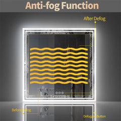 Square LED Bathroom Mirror Measuring 800X800Mm, Featuring Illuminated Backlighting, Wall Mounting, an Anti-Fog Demister, a Smart Touch Button, And Dimmable Settings for Makeup Application
