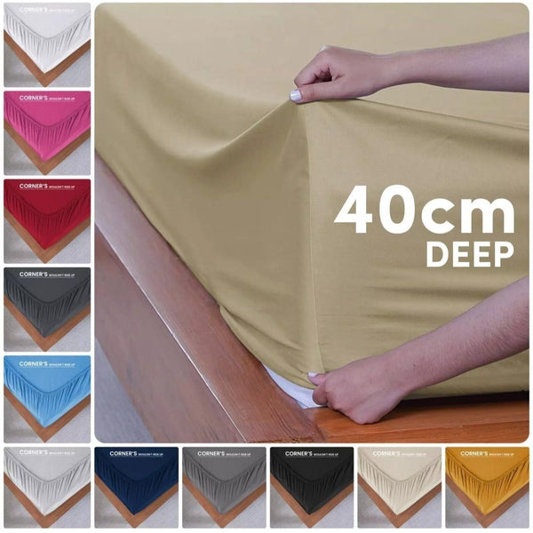 FORZA TEXTILES - Extra Deep 40cm Pocket Fitted Bed Sheet – Full Elastic Edge for Deep Mattresses, Durable Construction for Daily Use, Easy Care Fabric that Saves Time, Wrinkle-Resistant Surface and a Clean, Tidy Bed Appearance with Perfect Mattress Covera