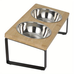 Raised Cat Food Bowl Elevated Pet Feeder With 2 Stainless Steel Bowls, 15°Tilted Stand Indoor Cats Double Dishes Feeding Station, 33*16*12cm