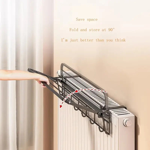 [Pull-Out Shelf Rack] Wall-Mounted Radiator Clothes Drying Rack with Heavy-Duty & Hanging Rods - Space-Saving Suitable for Clothes, Socks, Shoes, Winter Garments - Easy Installation, Pull-Out Shelves (Black/White) - Ideal for Apartments, Small Homes, Stan