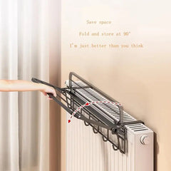 [Pull-Out Shelf Rack] Wall-Mounted Radiator Clothes Drying Rack with Heavy-Duty & Hanging Rods - Space-Saving Suitable for Clothes, Socks, Shoes, Winter Garments - Easy Installation, Pull-Out Shelves (Black/White) - Ideal for Apartments, Small Homes, Stan