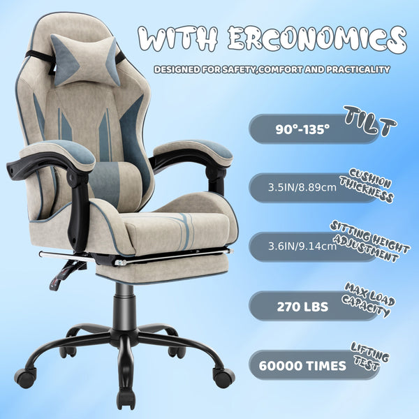 Gaming Chair Computer Chair Office Chair Racing Chair Desk Chair Swivel Chair Cute Gamer Chair Ergonomic Chair with Footrest And Backrest Support, Chair for Adult Gray