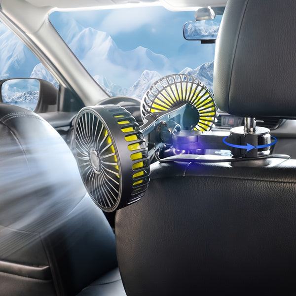 Car Fan, Car Small Air Conditioner, Double-Head Rear USB Interface Electronic Fan, Strong Wind, 360-Degree Rotation, USB Gadget, Computer Additions, Car And Home Dual Use, USB Fan Compatible with Laptops