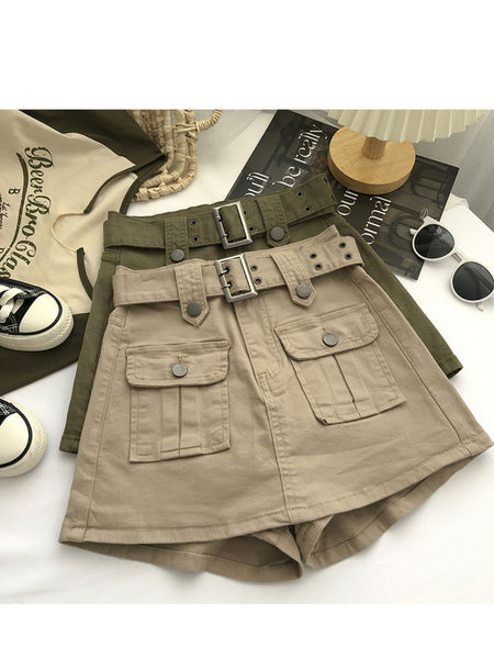 Women's High Waist Cargo Skort with Belt & Built-In Shorts - -Line Mini Skirt, Belted Waistband, Machine Washable Short Length Suitable for,, Casual Attire - Casual Streetwear Outfits