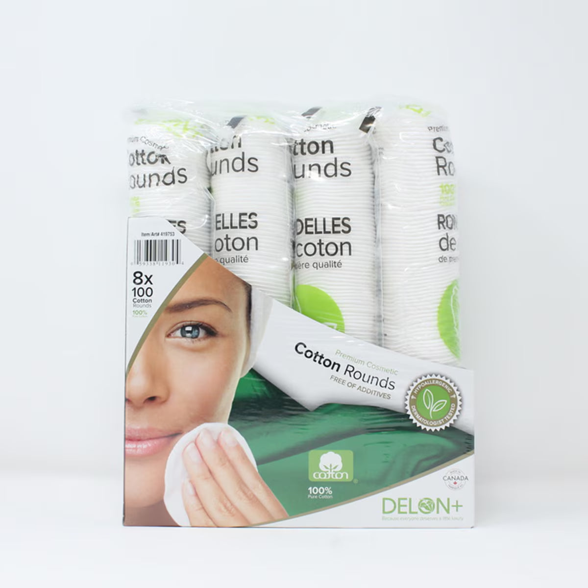 Delon+ Premium Cotton Rounds, 8 X 100 Pack