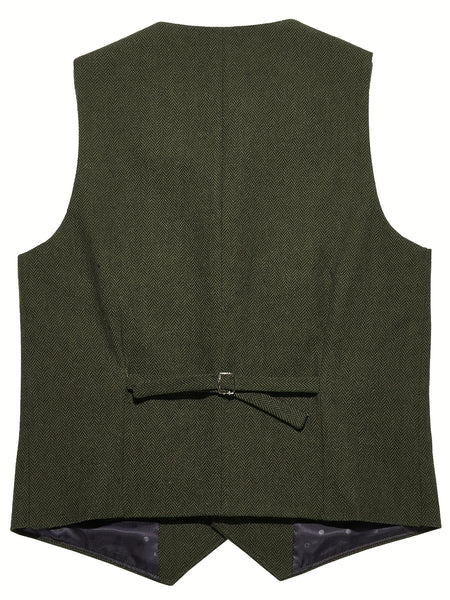 Men'S Vest Retro Fashion Groom Wedding Party Vest Men'S Herringbone Casual Business Waistcoat