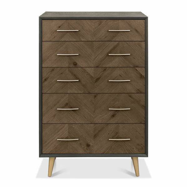 Bentley Designs Sienna Fumed Oak & Peppercorn 5 Drawer Chest of Drawers