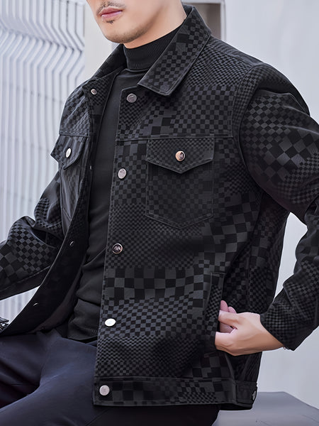 Men's Checkered Jacket with Lapel