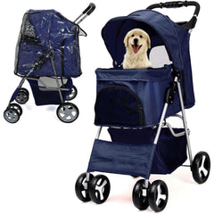 Foldable Pet Stroller With Rain Cover, Portable Foldable Outdoor Walking Cart with Large Space, Hand-Pull Design, Durable Oxford Fabric, Ergonomic Handle & Ventilation Mesh, Lightweight & Sturdy Frame For Small To Medium Dogs - Outdoor Pet Carrier, Modern