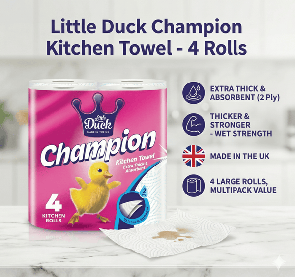 Little Duck Champion 2-Ply Kitchen Towel – 24 Rolls Bulk Pack – Absorbent, Food Contact Safe & Wet Strength Technology