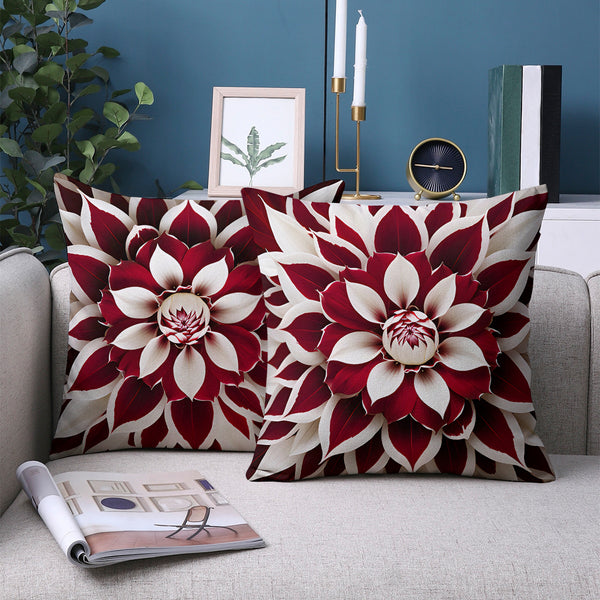 2pcs Red and White Floral Pillow Cover, Made of Soft Polyester Material, 18x18 Inches Double-sided Printing, Modern Art Style, Machine Washable Zipper Closure, Suitable for Living Room and Bedroom Decoration (excluding Inner Core)