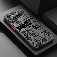 Matte Black Graffiti Frosted Phone Case Designed for iPhone Models 17, 16, 15 Pro Max, 14 Plus, 13, 12, 11, 11 Pro, 12 Pro, 13 Pro, 14 Pro, 15 Pro, And 16 Pro, Made from High-Quality for Protection. Impactresistant Case, Smartphone Case, Modern Phone