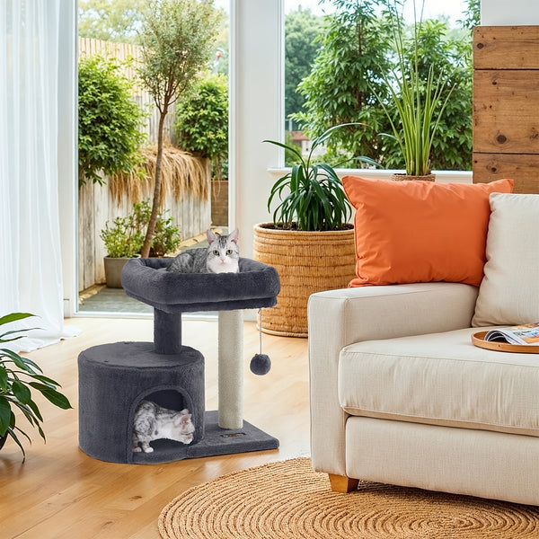 Cat Condo with Sisal Scratching Post, Bed, Smokey, Light
