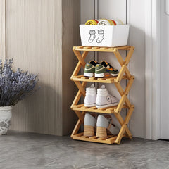 4/5/6/7 Tiers Bamboo Wooden Shoe Rack, Vertical Shoe Racks Storage Shelves Tall Shoe Tower, Collapsible Narrow Shoe Stand, Installation Free Folding X-Shape Shoe Racks Sneakers Slippers Holder Organizer, Multi Functional Shoe Rack Durable Footwear Cabinet