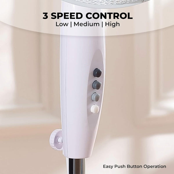 16 Inch Pedestal Fan with Oscillation, 3 Speed Settings, Adjustable Height & Tilt, Floor Standing Fan for Home & Office