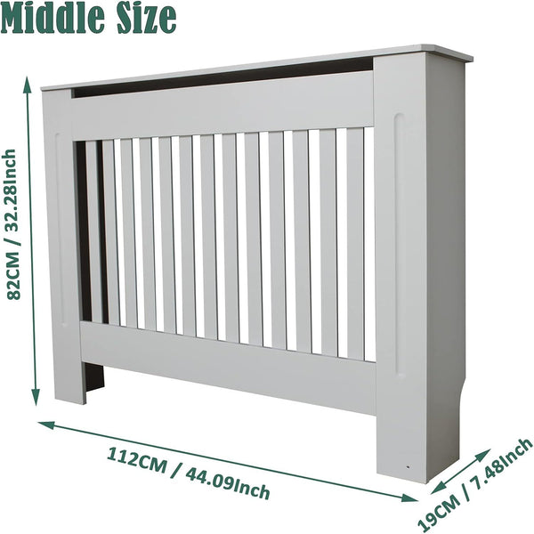 Radiator Cover Cabinet Large Small Wooden Radiator Cover, White Wood Painted MDF Cabinet Heater Cover Cabinet, Slats, Grill, Wood Top Shelf Easy Assembly for Living Room, Hallway, Bedroom Decoration