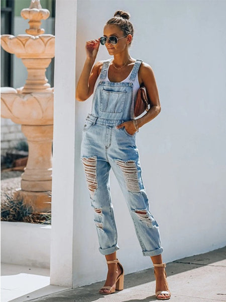 2025 New Style Denim Trouser with Hole Design And One-Piece Style with Back Belts And Short Legs