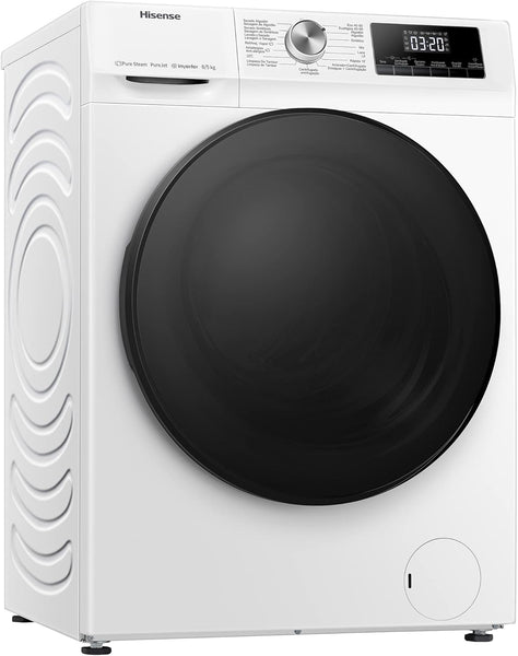 Hisense WDQA8014EVJM 60Cm Freestanding 8 KG Front Load Washer Dryer - 1400 RPM - Pure Steam - Purejet - Pause and Add - Inverter Motor - White