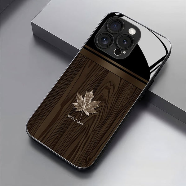 Phone Case: Premium Linear Brown Black Red Maple Leaf Pattern Glass Phone Case for iPhone 17 Air/16/15/14/13/12/11/Plus/Pro/Pro Max and Galaxy S, A Series/S22/S23/S24 FE/S25/S26 ULTRA PLUS.It Is the First Choice of Gift for Family, Loved Ones