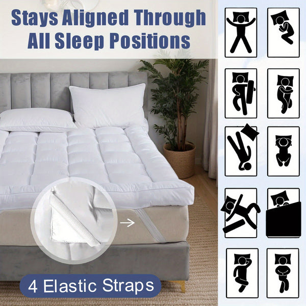 10cm Hotel Quality Mattress Topper | Super Soft with 1000GSM Hollowfiber Filling | Elasticized Corner Straps | White Blue Grey | Single, Small Double (4ft), Double, King, Super King Size