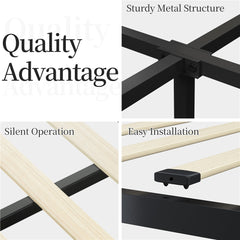 Costoffs Upholstered Bed Frame, Storage Bed Frame, Upholstered Bed Frame with Large Pull-Out Drawers Storage & Height-Adjustable Headboard, Button-tufted Upholstered Bed with Adjustable Headboard, Black