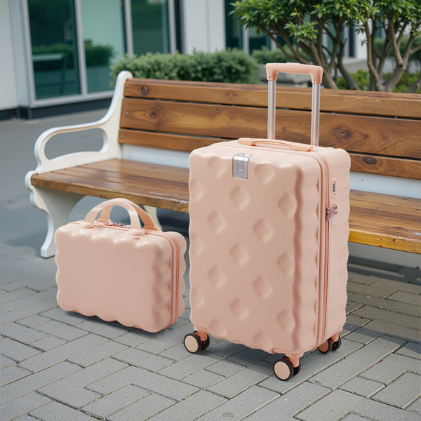 2pcs Luggage Set Cabin Suitcase, Lightweight Luggage Hard Shell Travel Trolley Case, Travel Suitcase Sets with Cup Holder and Hook, Carry on Hand Cabin Luggage with Beauty Case