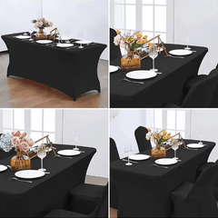 Elastic Spandex Tablecloth Cloth 1 Pack [6.3FT, BLAKE] Tight, Fitted, Washable and Wrinkle Resistant Stretch Rectangular Patio Table Cover for Event, Wedding, Banquet & Parties [190Lx80Wx80H] cm