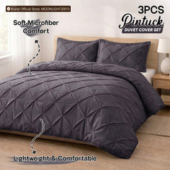 3pcs Luxury Pintuck Duvet Cover Set – Soft Breathable Microfiber Bedding Set, Elegant Pleated Design, Hotel Quality, Machine washable, All season use for Single, Double, King & Super King Sizes