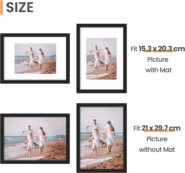 3 Pack A4 Picture Frame, A4 Black Picture Frames 21 X 29,7 Cm, Frame Wall Hanging Landscape or Portrait Orientation