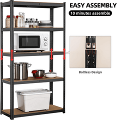 Garage Shelving Units 5 Tier Heavy Duty Shed Storage Racking Shelf Metal Boltless 1000kg Capacity 175kg Per Shelf for Warehouse Workshop Office Heavy Duty Industrial Garage Racking/Shelving Unit