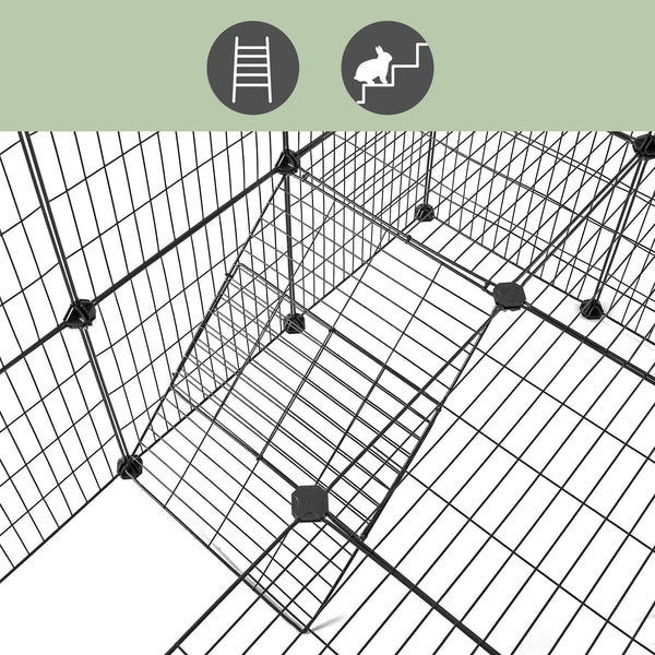 2-Floor Metal Pet Playpen, 36 Grid Panels, Customisable Cage Enclosure for Small Animals, Guinea Pigs Hamster Runs, Rabbit Hutches, Includes Mallet, Indoor, 143 x 73 x 71 cm