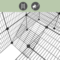 2-Floor Metal Pet Playpen, 36 Grid Panels, Customisable Cage Enclosure for Small Animals, Guinea Pigs Hamster Runs, Rabbit Hutches, Includes Mallet, Indoor, 143 x 73 x 71 cm