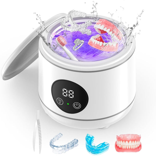Padonco Ultrasonic Retainer Cleaner, 45Khz Ultrasonic Denture Cleaner Machine with Uv-Light, Portable Ultrasonic Cleaner for Aligner, Mouthguard