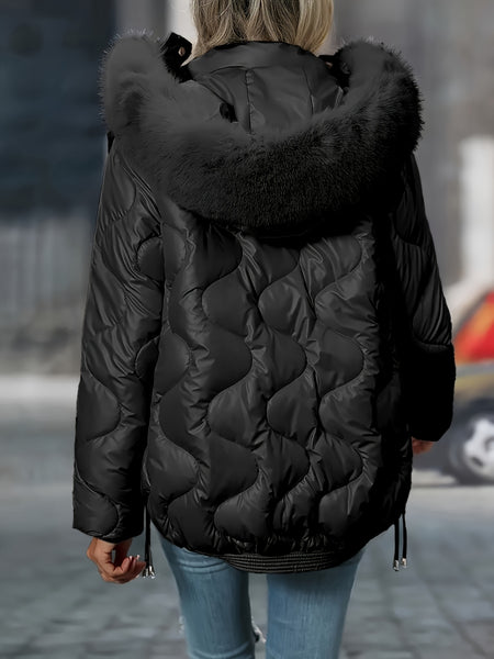 Women's Winter Jacket with Hood & Collar - Puffer Coat, Elegant Warm Outerwear for Cold Weather, Hand Washable Coats (No Belt/Hem Adjustments) - Casual to, Winter Coats For Women,