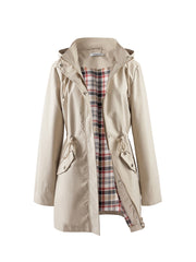 Drawstring Waist Hooded Zip Up Coat, Casual Long Sleeve Coat for Fall & Winter, Women's Clothing