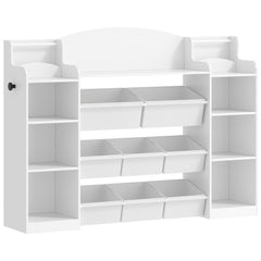 Toy Storage Units and Bookcase | With 8 Fabric Bins, Open Shelves, Display Rack, Suitable for Bedroom, Nursery, Playroom, Kindergarten, White - HZUANERI