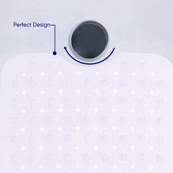 MOONLIGHT20015 Shower Bath Mat Non Slip anti Mould & Mildew with Strong Suction Cups Grip and Drain Holes Soft Rubber Shower Mats - PVC Bathroom Mat Machine Washable (70X38Cm, White)