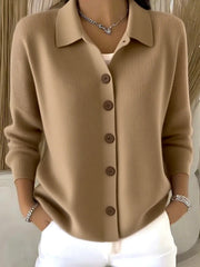 Women Lapel Collar Button Front Solid Long Sleeve Loose Casual Cardigan Top