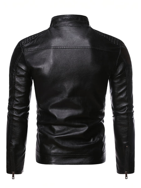 2024 Autumn/Winter Casual Jacket for Men, Stand Collar Trendy New Style Jacket with Faux Pockets, Motorcycle Style Youth Fashion Men's Coat
