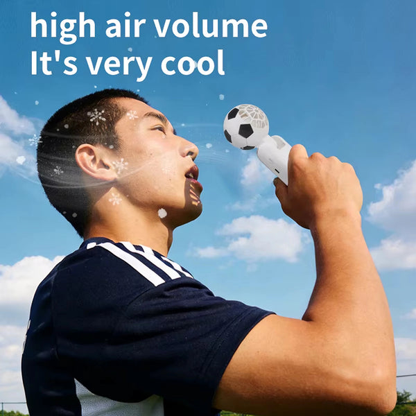 Portable Handheld Turbo Fan with Ice Cooler, 5-Speed Wind, Soccer-Shaped Mini Personal Fan, 3600Mah Football Rechargeable Pocket Fan for Travel/Outdoor/Office, 180° Adjustable