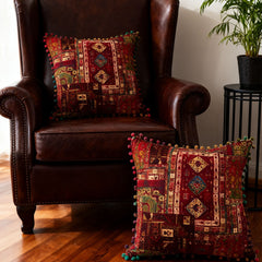 18x18 Inch Reversible Turkish Pattern Pillows (Set of 2 with Inserts) - Romantic Turkey Boho Floral Double Sided Design, Premium Polyester Cover & Fill, Decorative Accent Pillows for Sofa, Chair, Bedroom