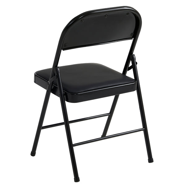 Set of 2 Folding Chairs, Faux Leather Foldable Chairs with Metal Frame and Padded Seat, Easy to Fold and Store for Home, Office, Dining and Reception