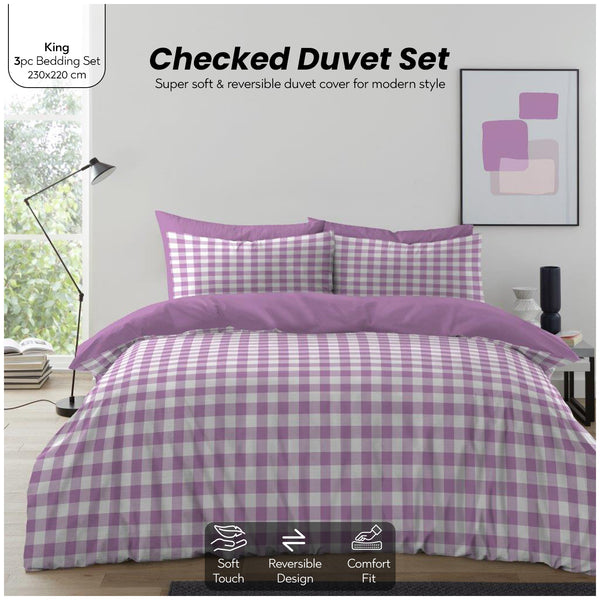 Gingham Moor Check Duvet Cover Set | Plain Reversible Microfibre Quilt Bedding with a Soft Lightweight Feel and Stylish Check Design | Ultra-Soft Matching Pillowcases for Everyday Bedroom Comfort | Available in Single, Double, King Sizes | Fast Dispatch f