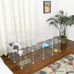 2-Floor Metal Pet Playpen, 36 Grid Panels, Customisable Cage Enclosure for Small Animals, Guinea Pigs Hamster Runs, Rabbit Hutches, Includes Mallet, Indoor, 143 x 73 x 71 cm, White/Black