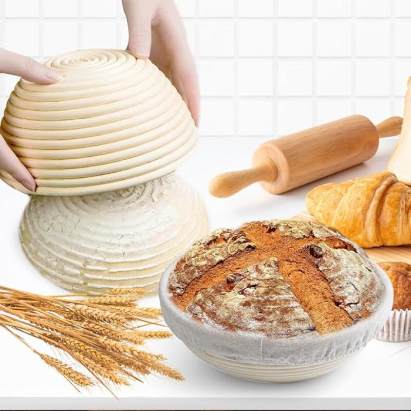 Round Rattan Bread Proofing Basket - European Style Baking Kit with Cloth Liner - Kitchen Bakery Tool for Artisan Bread (11cm X 6cm)