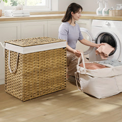 Laundry Basket, 160L Synthetic Rattan Storage Basket with Lid And Handles, Wicker, Foldable, Removable Liners, for Blankets, Clothes, Living Room, Laundry Room, Natural Colour, Laundry Baskets, Living Room Decor, Clothes Hamper, Stylish Organizer