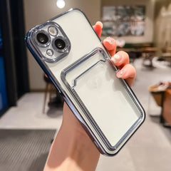 Phone case: Electroplated Transparent Card Slot Holder Case for iPhone 15 14 Plus 13 12 11 Pro Max Plating Photo Pocket Shockproof Cover