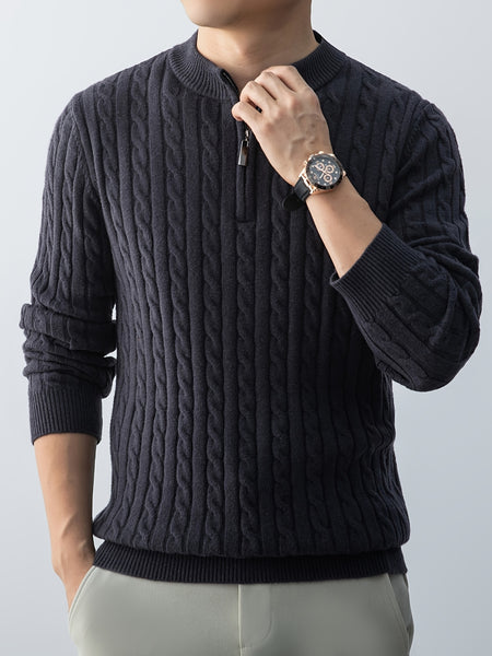 Christmas Gift for Men, New Twist Zipper Collar Pullover Sweater, Autumn And Winter Style, with Velvet, Thickened, Warm And Cold-Resistant, Can Be Worn Inside Or Outside, Casual And Versatile Essential, Knit