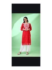 Estationeryhouse Women's Georgette Lucknowi chikankari kurti, Rose Design with Heavy Embroidery, Without Bottom